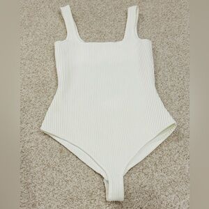 Classic White Ribbed Knit Bodysuit, size XS One Piece